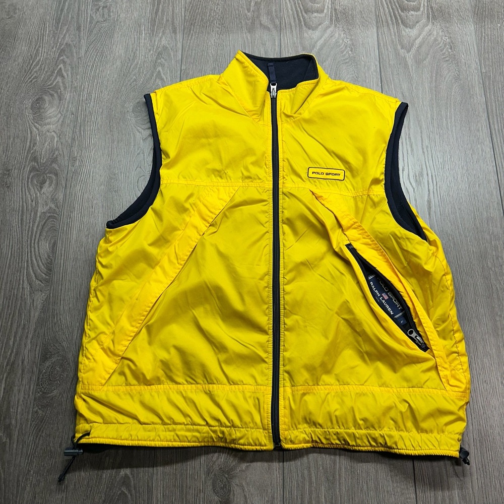Vintage Polo Sport Ralph Lauren Reversible Vest Yellow Navy Polartec Mens L